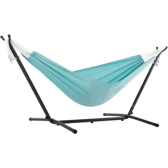 Vivere - Polyester Hammock With Stand (250 Cm) - Hängmatta Dubbel - Aqua Kampanjpris