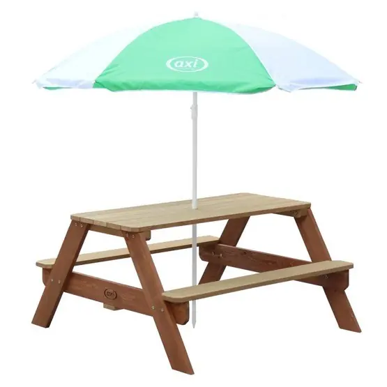 Axi - Picknickbord Nick - Brun - Parasoll Grön/Vit Snabb frakt