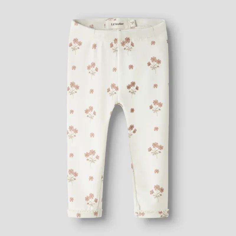 Endast denna vecka Lil‘ Atelier Baby Leggings Kokosmjölk Blomma Rosa NBFLAYO