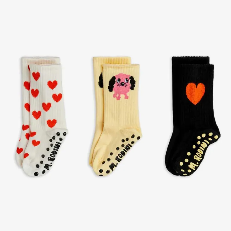 Snabb leverans Mini Rodini halkskyddssockor 3-pack Doggie Multi