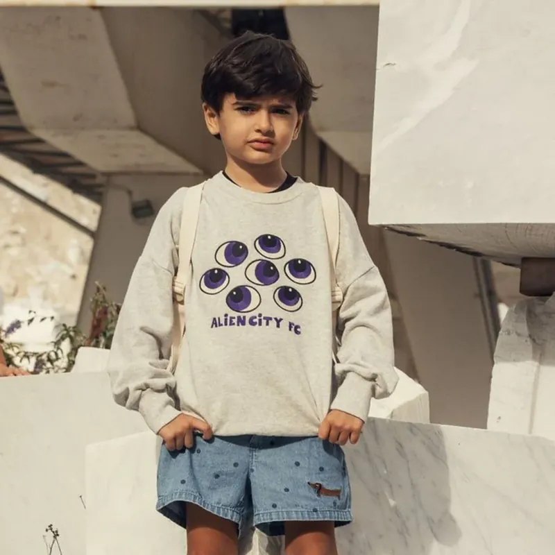 Mini Rodini Barn Sweatshirt Eyes Grey Melange Lägg i varukorgen