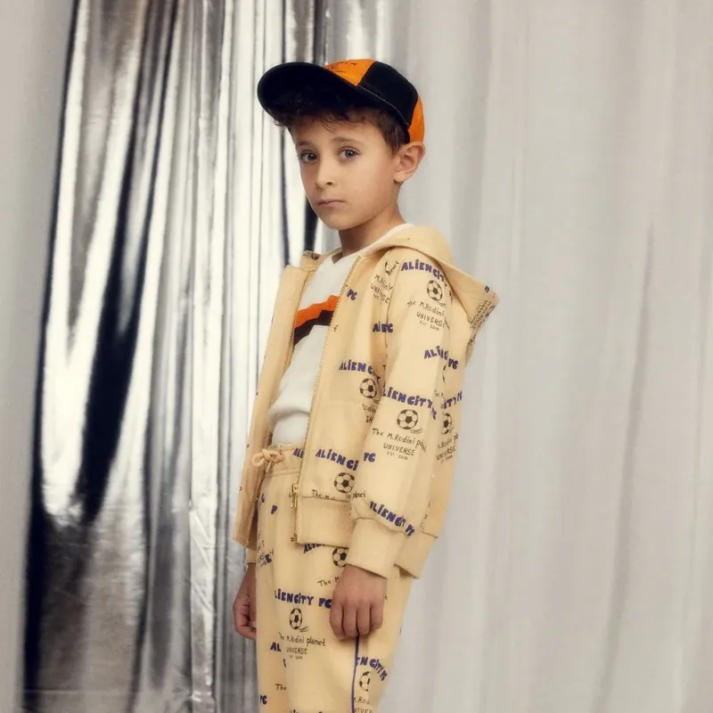 Mini Rodini Sweatshirt med dragkedja för barn Alien City FC Beige Expressleverans