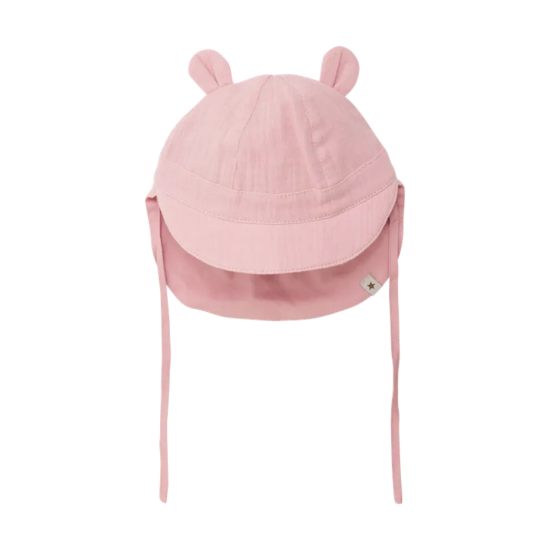 Säker betalning Huttelihut Baby sommarmössa av bomullsmuslin med björnöron Pale Mauve