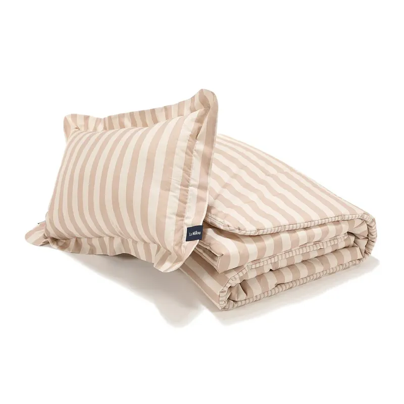Erbjudande La Millou bomullssängkläder set XL ränder beige