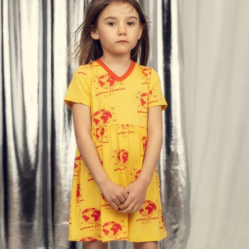 Mini Rodini klänning för flickor Society Gul Populär
