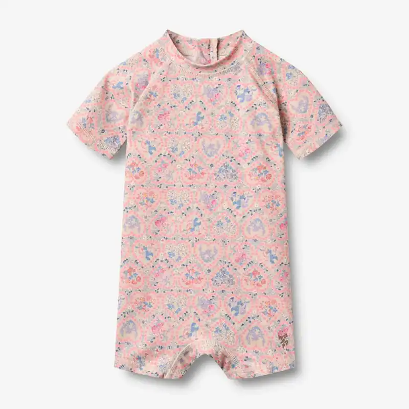 Wheat Kortärmad baddräkt för barn Cas rosa hjärtblommor Endast idag