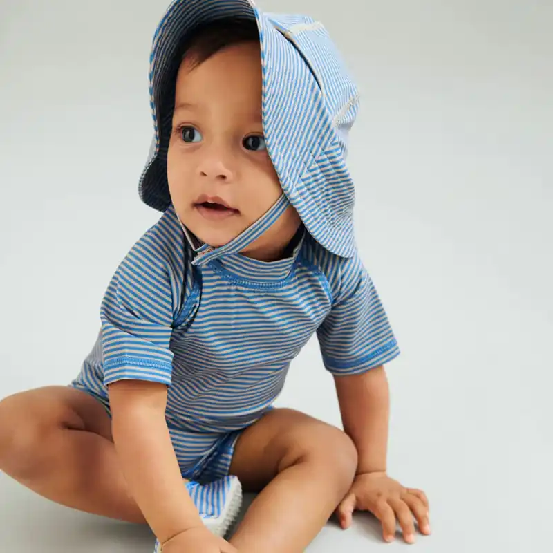 Rea Wheat Kortärmad baddräkt för barn Cas blue swim stripe