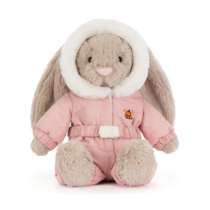 Kundfavorit Jellycat kanin i beige med vinteroverall 31 cm