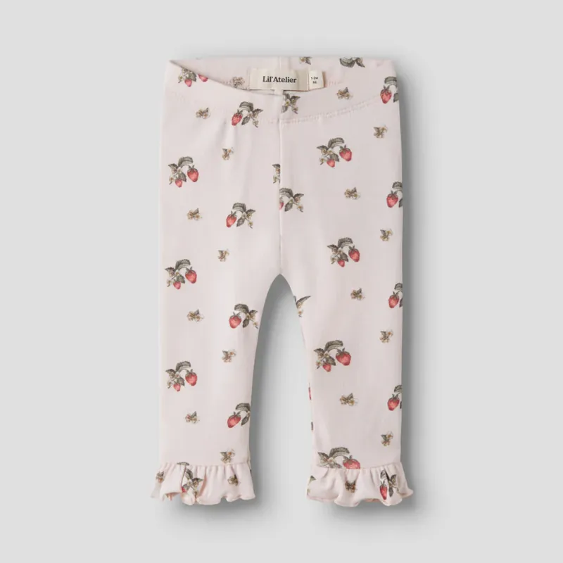 Extra rabatt Lil‘ Atelier barnleggings med dekorativa volanger Slim Morganite Strawberry NBFGAYO