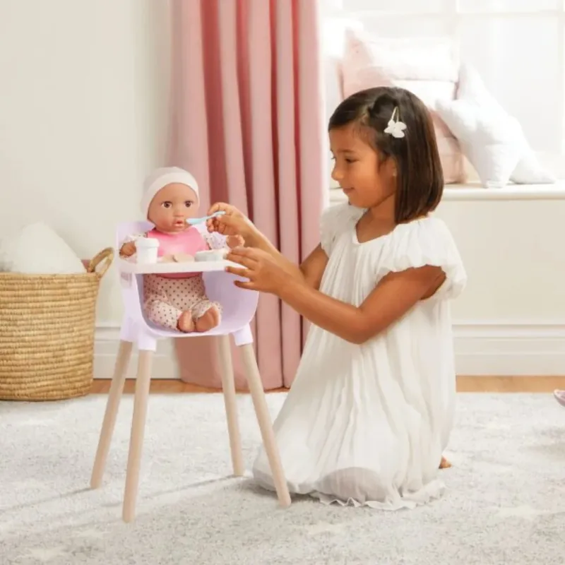 Kundfavorit LullaBaby barnstol för babydockor, med tillbehör, rosa