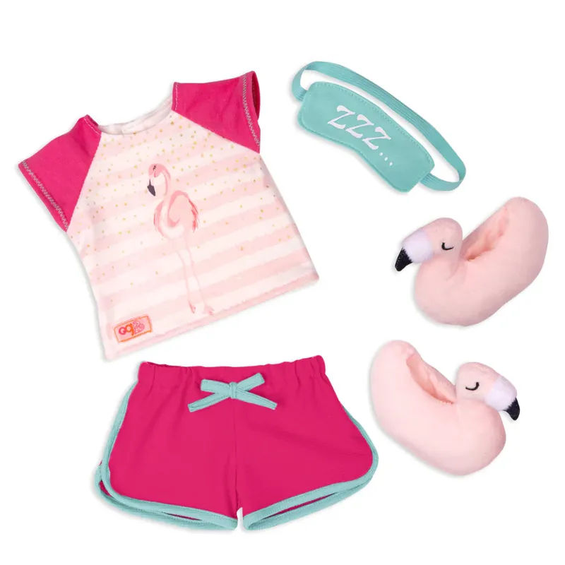 Our Generation dockklädesset pyjamas med flamingo-tofflor Premium