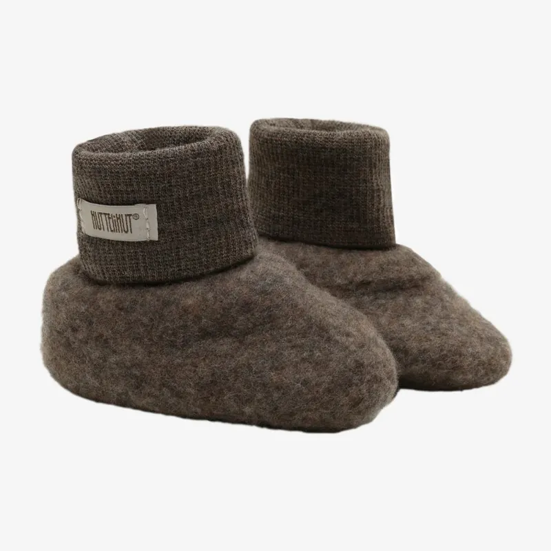 Outlet Huttelihut Babytofflor i merinoull Wollfleece Stiefel Brown Melange