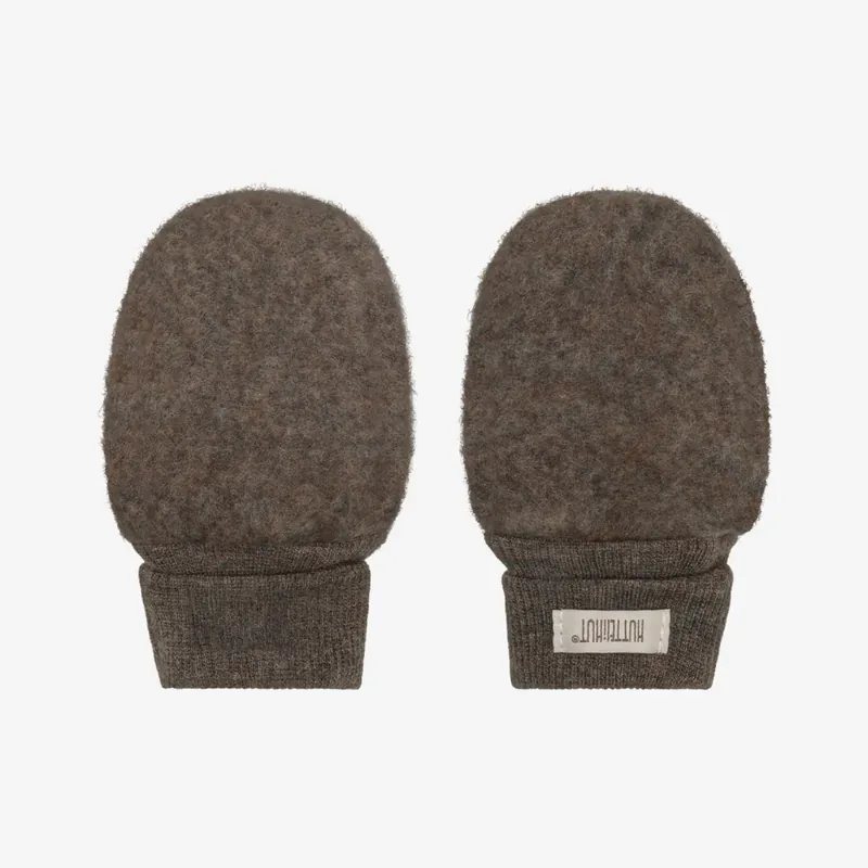 Huttelihut Babyvantar i merino ullfleece Wollfleece, Brown Melange Billig