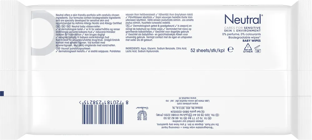 Populär Neutral baby wipes, 52 st