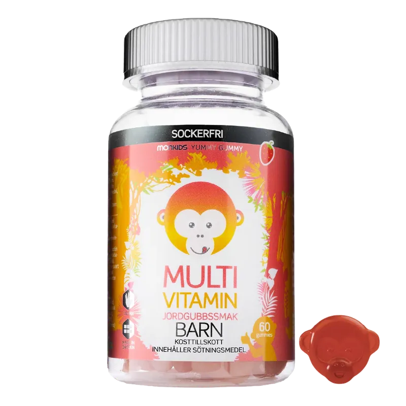 Snabb leverans Monkids Multivitamin Sockerfri Barn Jordgubb, 60st