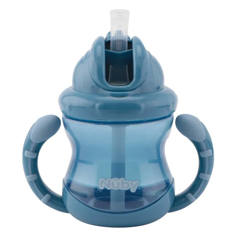 Nuby Mugg m handtag o sugrör flip it cup 240 ml Blå, 1 st Trygg betalning