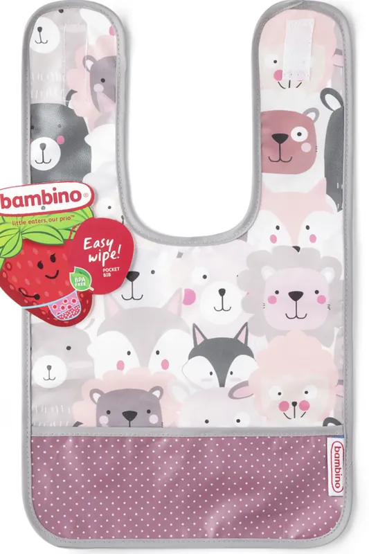 Extra rabatt Bambino Easy wipe! Bib Grey/Pink, 1 st