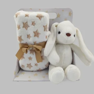 Carlo Baby Fleecefilt Beige Stjärna & Gosedjur Vit Kanin, 1 st Extra rabatt