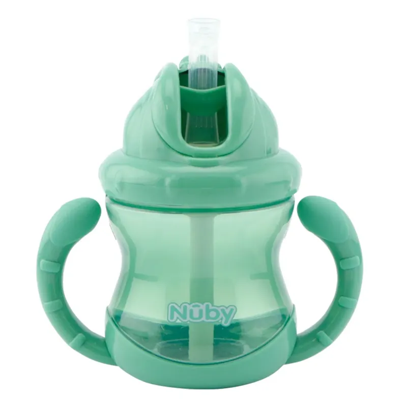 Nuby Mugg m handtag o sugrör flip it cup 240 ml Grön, 1 st Säker betalning