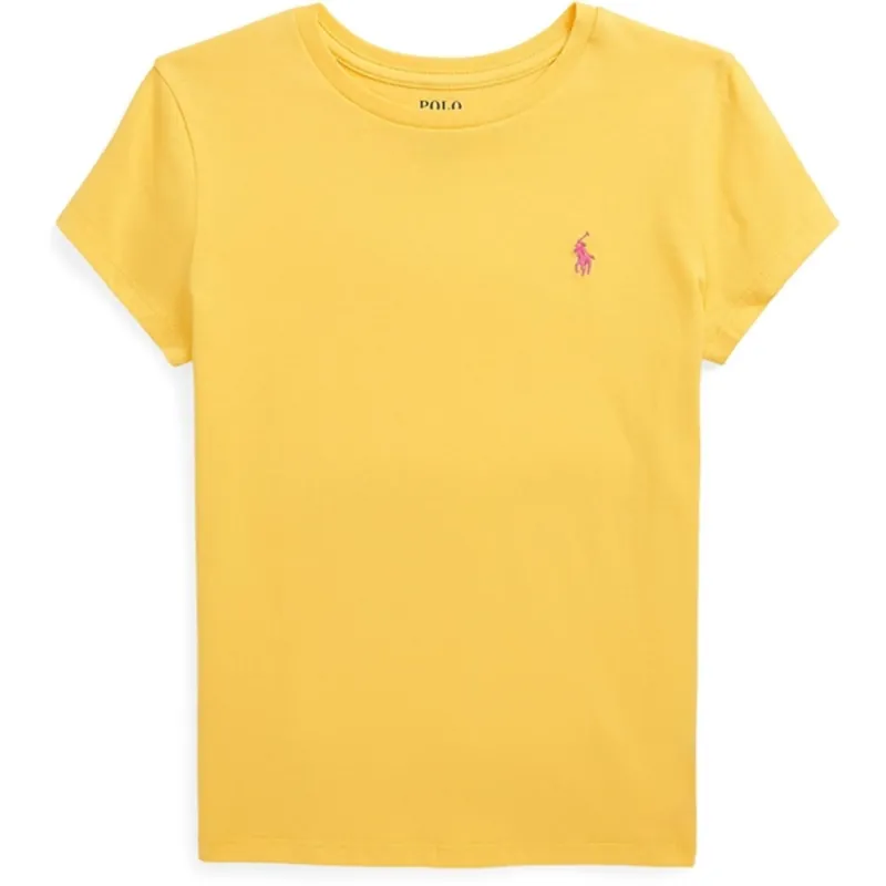 Rabatter Polo Ralph Lauren Girls T-Shirt Chrome Yellow W/ Bright Pink