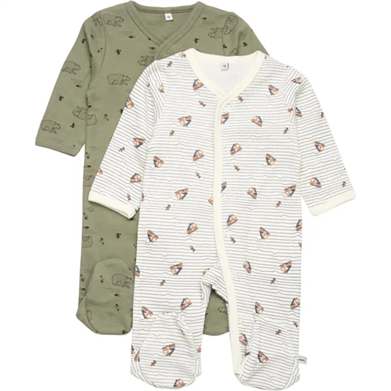 Pippi Nattdräkt med knapper 2-pack Deep Lichen Green prisnedsättning