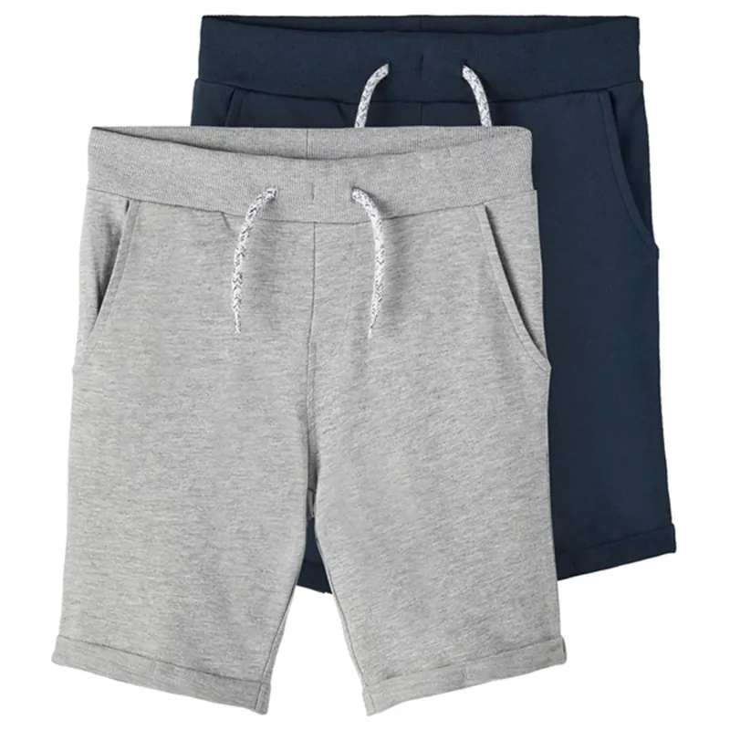 Bästa pris Name it Grey Melange/Dark Sapphire Vermo Lange Sweat Shorts 2-pack Noos
