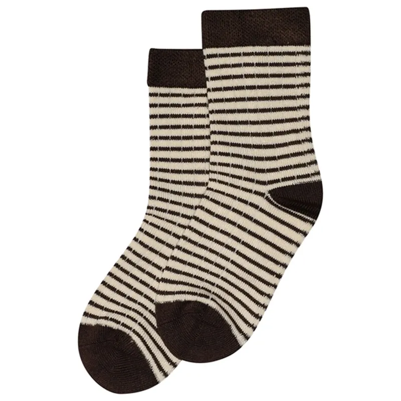Fynd minipop® Coffee/Offwhite Bambu Strumpor Thin Stripe Noos