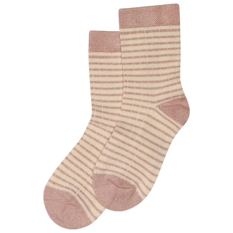 Outlet minipop® Rose/Offwhite Bambu Strumpor Thin Stripe Noos