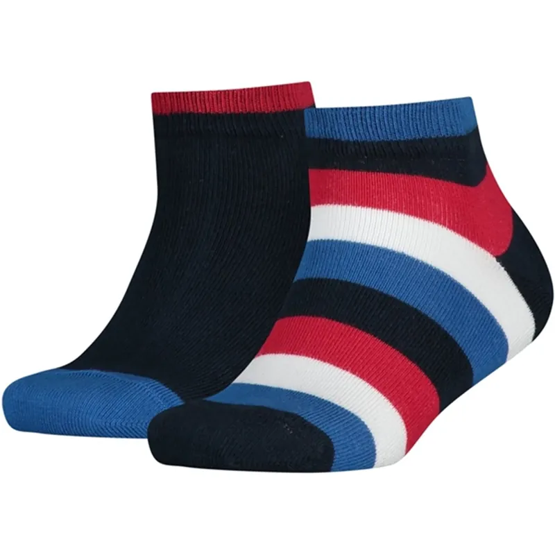 Tommy Hilfiger 2-pak Basic Stripe Quarter Strømper Midnight Blue I lager