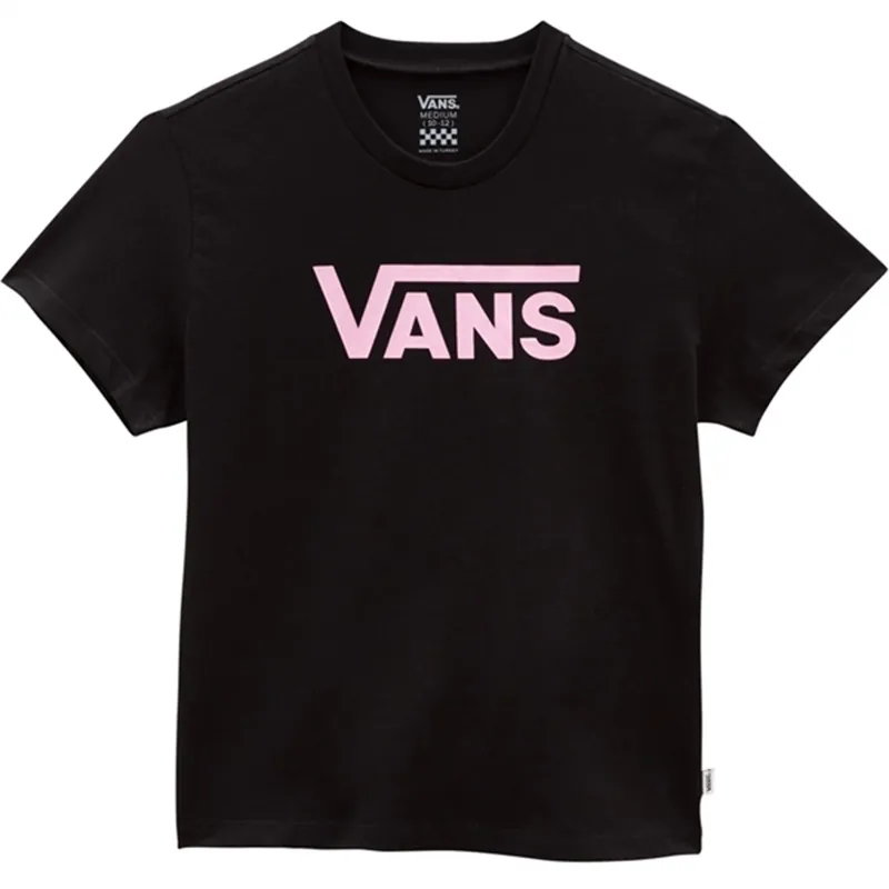 Rabatt VANS Flying V Crew Girls T-shirt Black/Begonia Pink