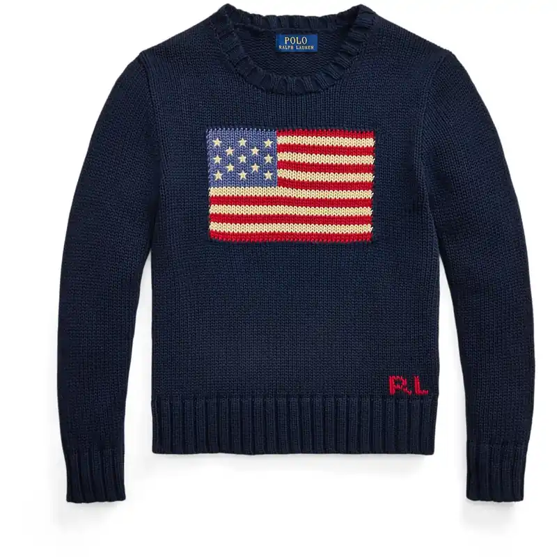 Pikétröja Ralph Lauren Boy Long Sleeved Flag Sweater Hunter Navy Nedsatt pris