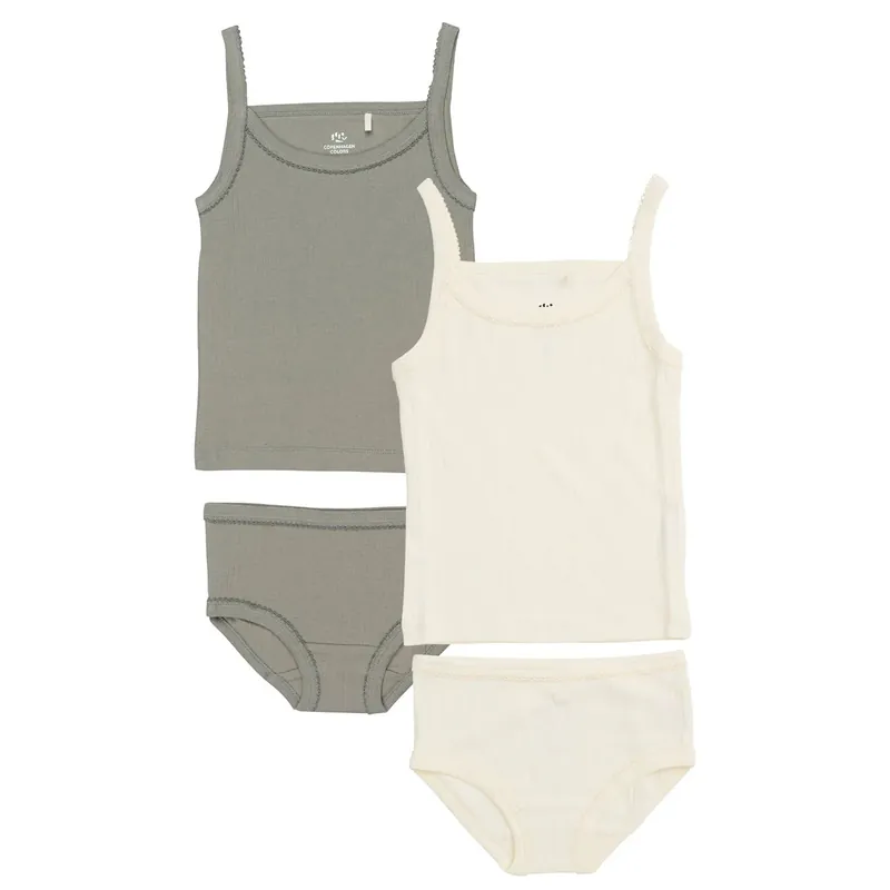 Snabb leverans COPENHAGEN COLORS Cream/ Grey Comb. Rib Jersey 2Pack Straptop And Underpants