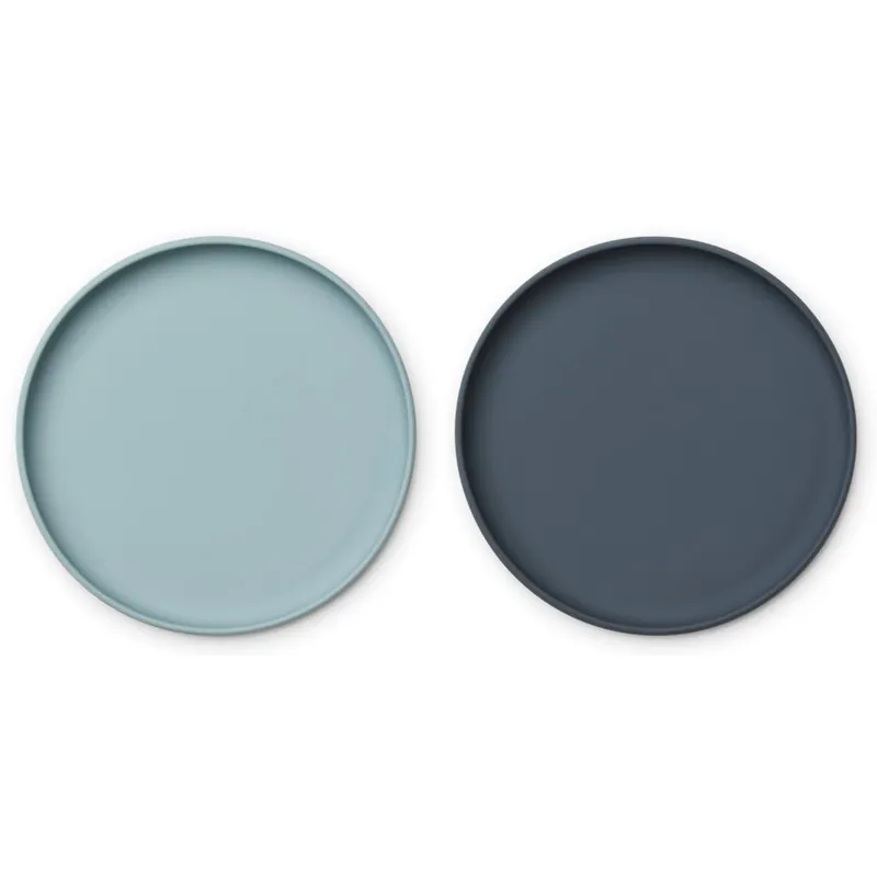 Snabb leverans LIEWOOD Brandon Silikone Tallerken 2-pak Sea Blue/Whale Blue Mix