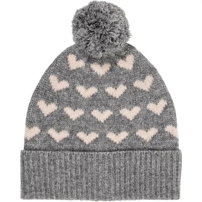 Nyhet COPENHAGEN COLORS Grey Mel/Taupe Combi Cashmere Mössa W. Hearts & Pompom