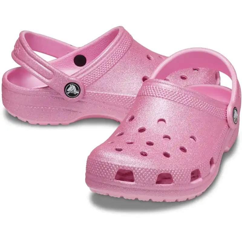 Billig Crocs Pink Tweed Glitter Classic Glitter Clog