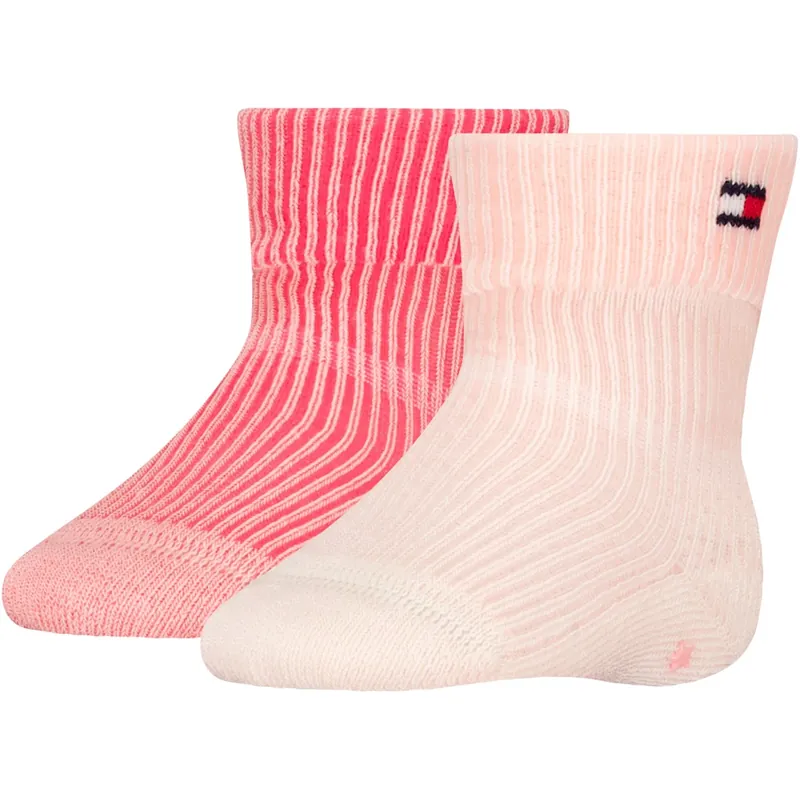 Snabb frakt Tommy Hilfiger Soft Pink Baby Strumpor 2-pack Fold Over Rib