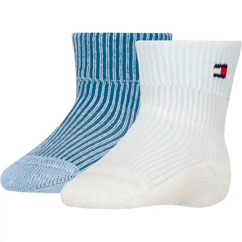 Endast denna vecka Tommy Hilfiger Light Blue Baby Strumpor 2-pack Fold Over Rib