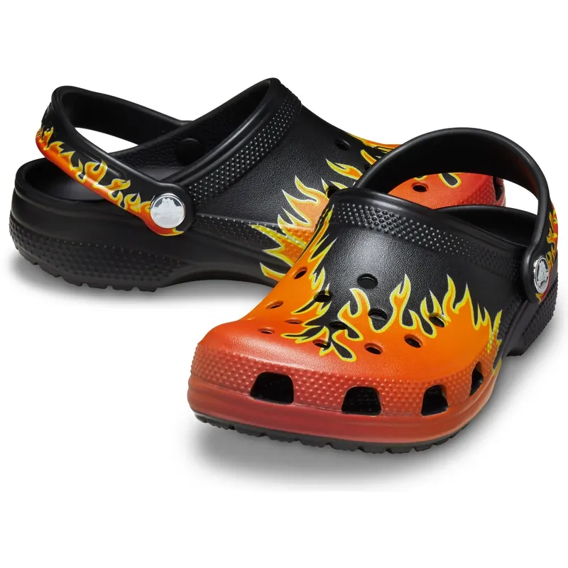 Begränsat erbjudande Crocs Black/Multi Classic Flames Clog