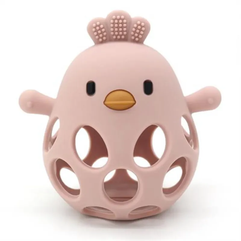 Säker betalning Magni Teether ball with duckling in LFGB silicone, pink