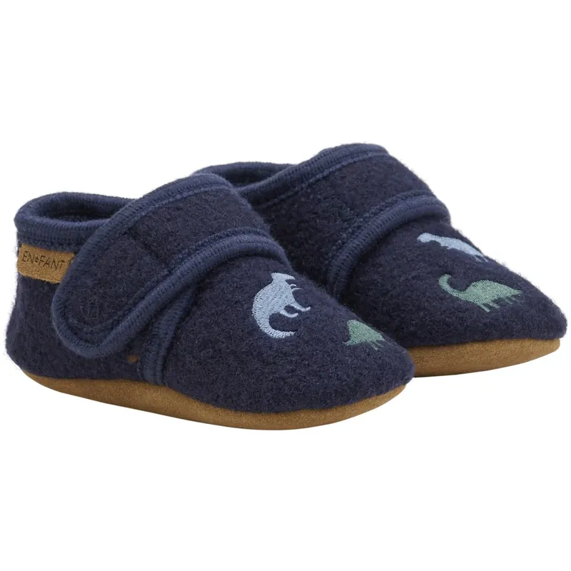 En Fant Navy Wool Tofflor med broderi Begränsat antal
