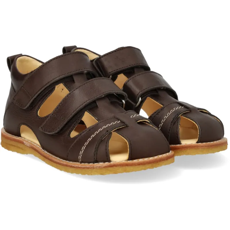 Angulus Dark Brown Börjar Sandal Med Kardborrebandlukning Rabatt