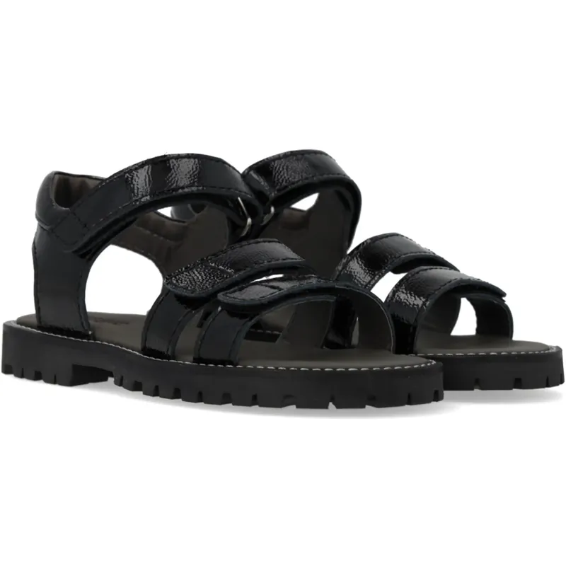 Angulus Black Justerbar Lädersandal Med Kardborreband Snabb leverans