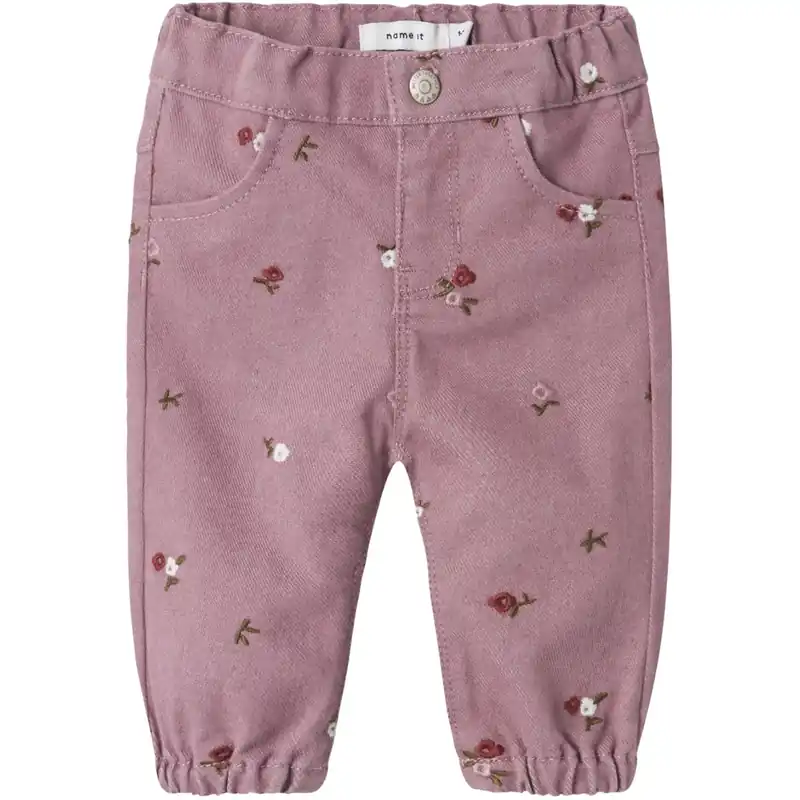Name It Elderberry Embroidery Rose Loose Twill Byxor Begränsat erbjudande