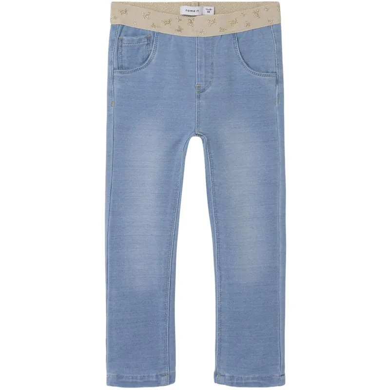 Populärt val Name It Light Blue Denim Butterfly Salli Slim Sweat Jeans Noos