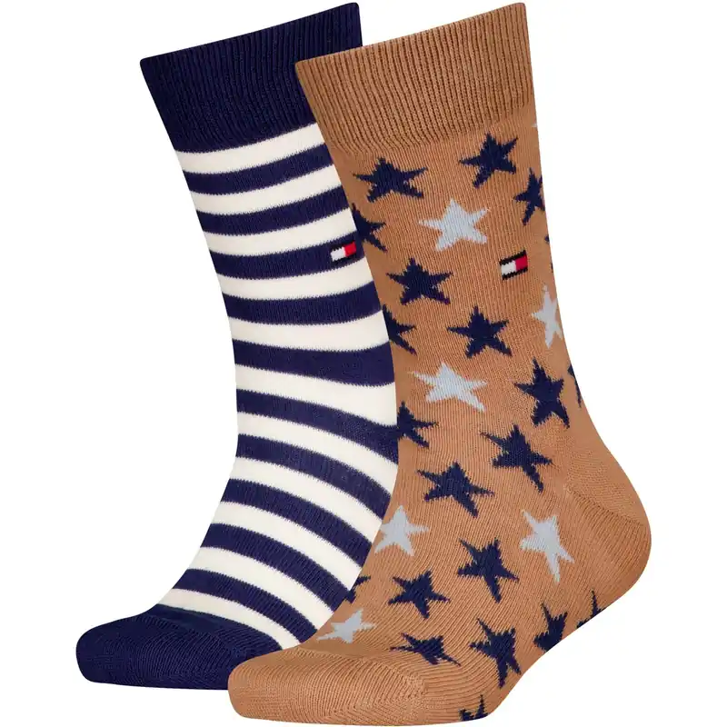 Tommy Hilfiger Classic Khaki/Blue Kids Strumpor 2-Pack Stars och Stripes Begränsat erbjudande