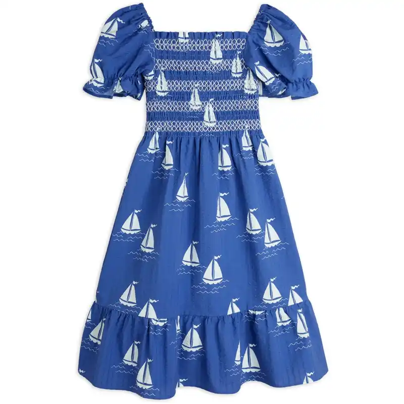 Extra rabatt Mini Rodini Blue Sailing Boats AOP Woven Smock Klänning