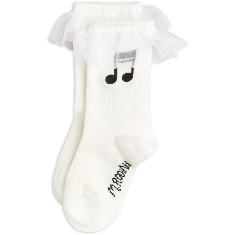 Beställ idag Mini Rodini White Note Frill 1-Pack Strumpor