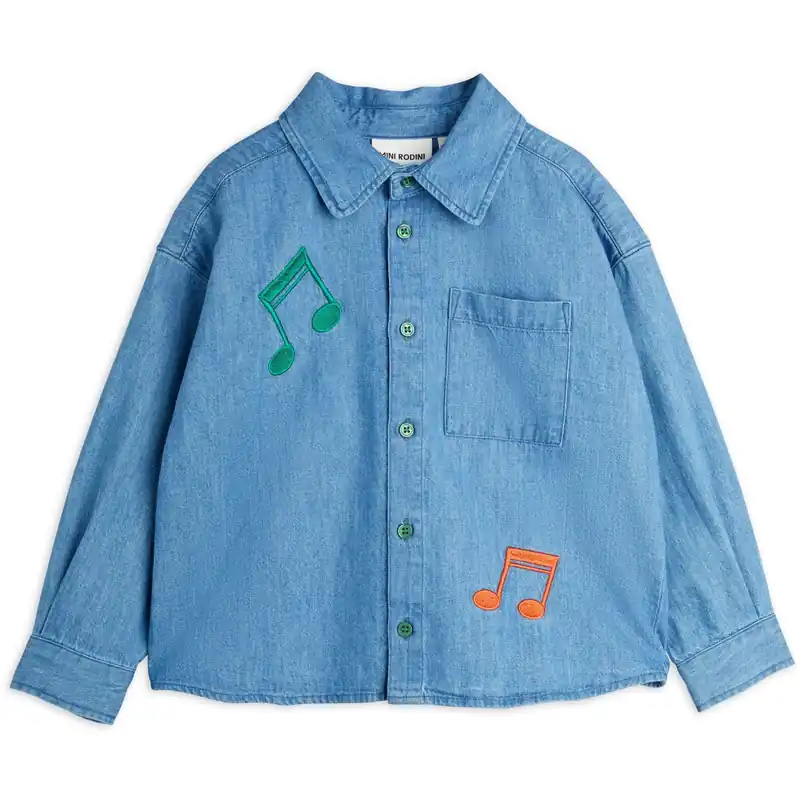 Bästa pris Mini Rodini Blue Note Embroidery Lightweight Denim Skjorta