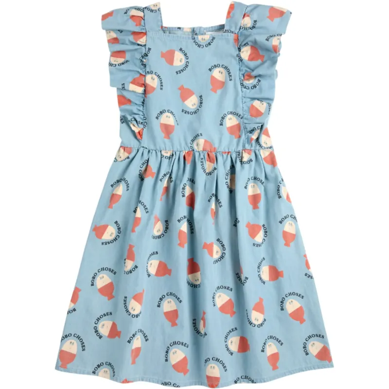 Bobo Choses Ljus Blue Morning Egg All Över Ruffle Klänning Expressleverans