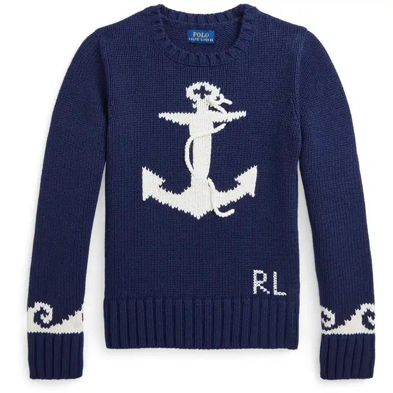 Billig Pikétröja Ralph Lauren Newport Navy / Clubhouse Cream Girl Pullover